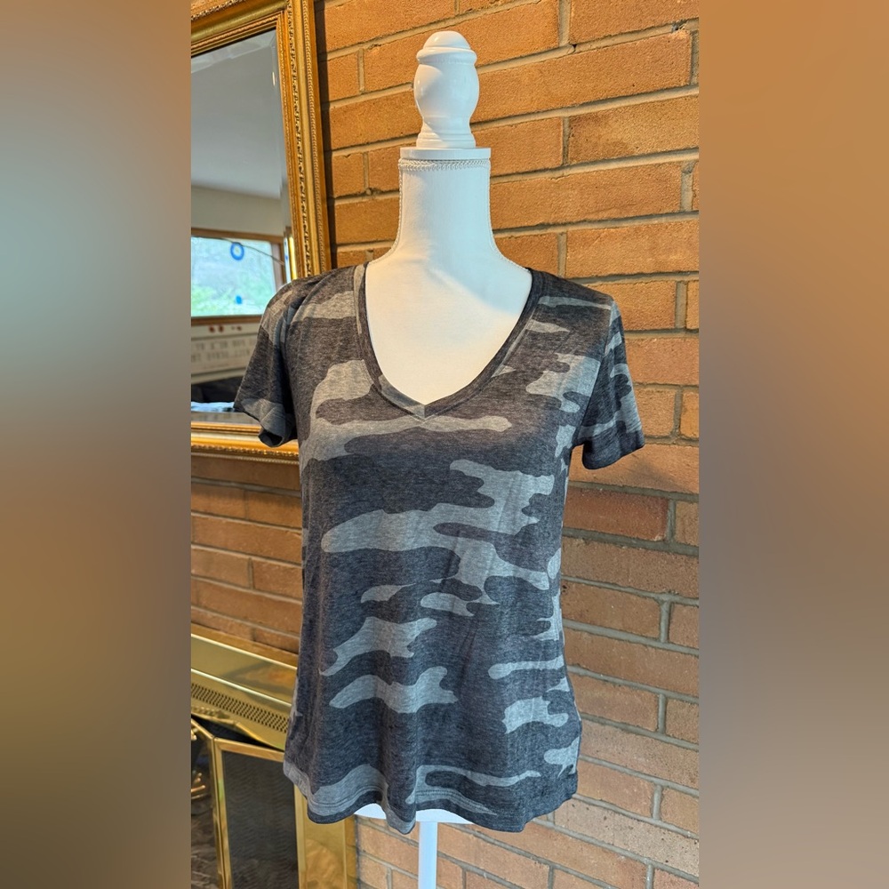 Lucky Brand Charcoal Camouflage V-Neck Tee